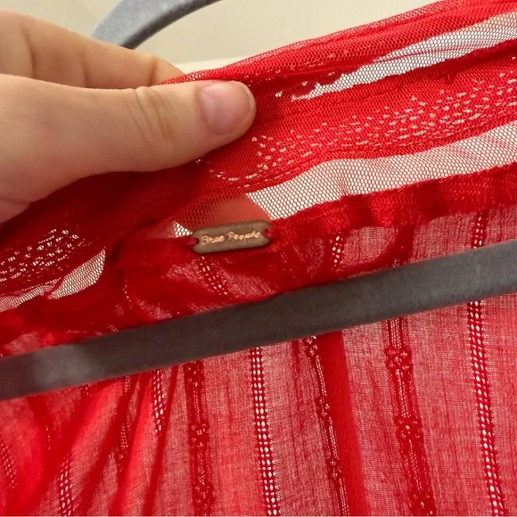 Sold Free People Cotton Lace Longe sleeve cover blouse Red Top - Picture 4 of 9